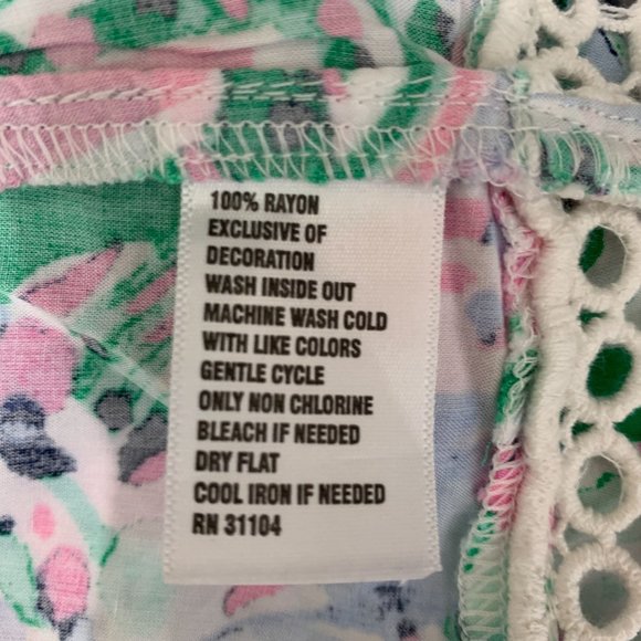 Crown & Ivy PS Top NWT Petite Small Pink Green Pom Crochet Icon Peasant Sleevele - Picture 7 of 7